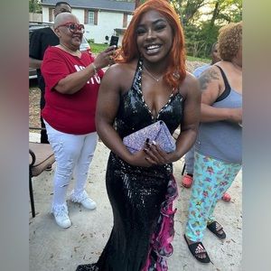 Sequin Floral Ruffle Backless Gown party Prom Dress